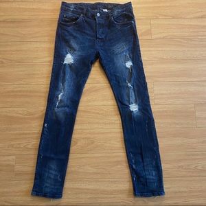 H&M Mens Trashed Stretch Skinny Jeans Rips 34 W